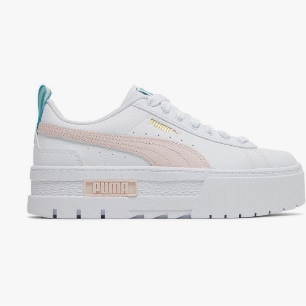 Puma White and Pink Platform Sneakers with Chunky Sole